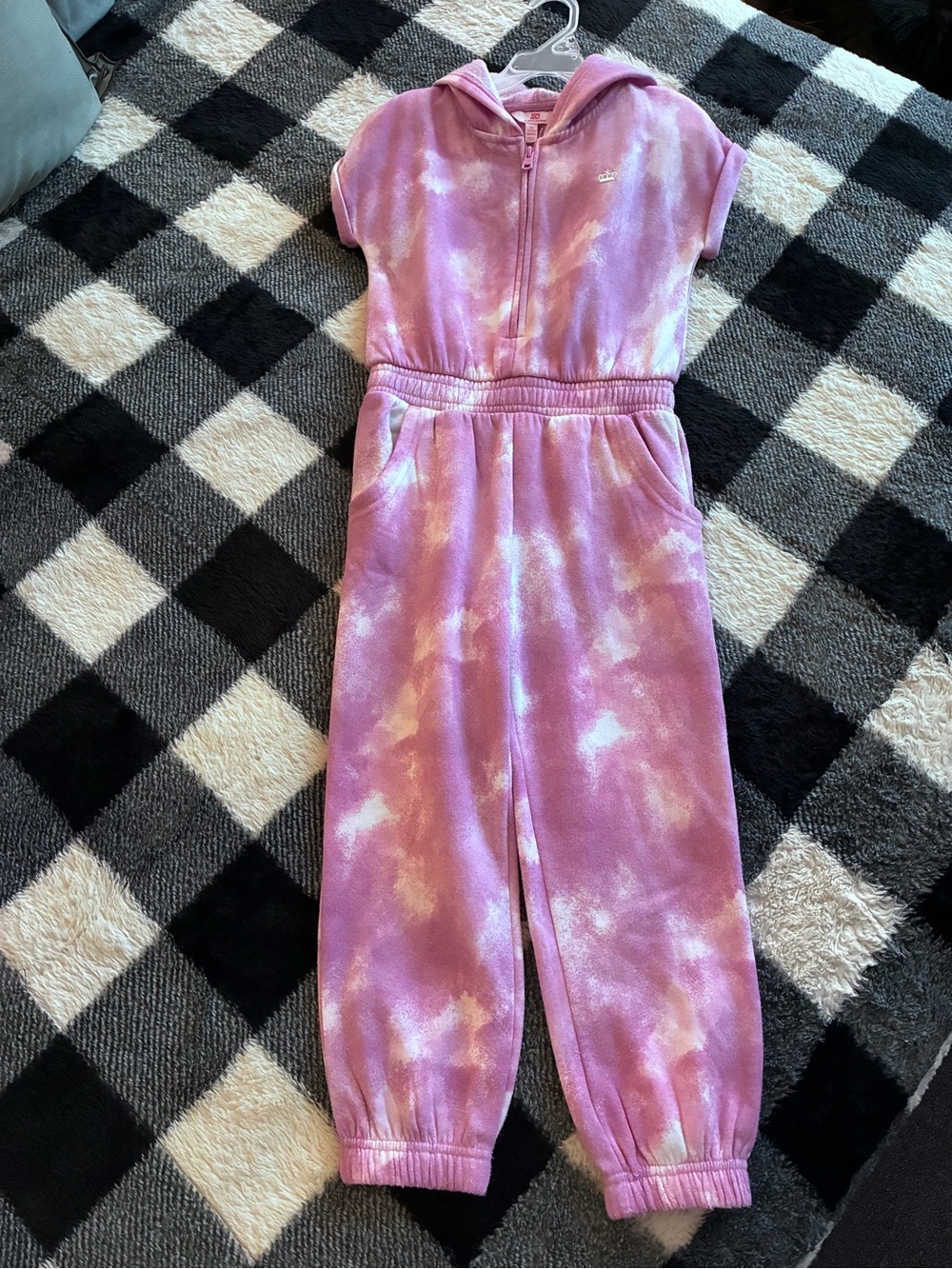 Juicy Couture Pink & White Tie-Dye Hooded Jumpsuit